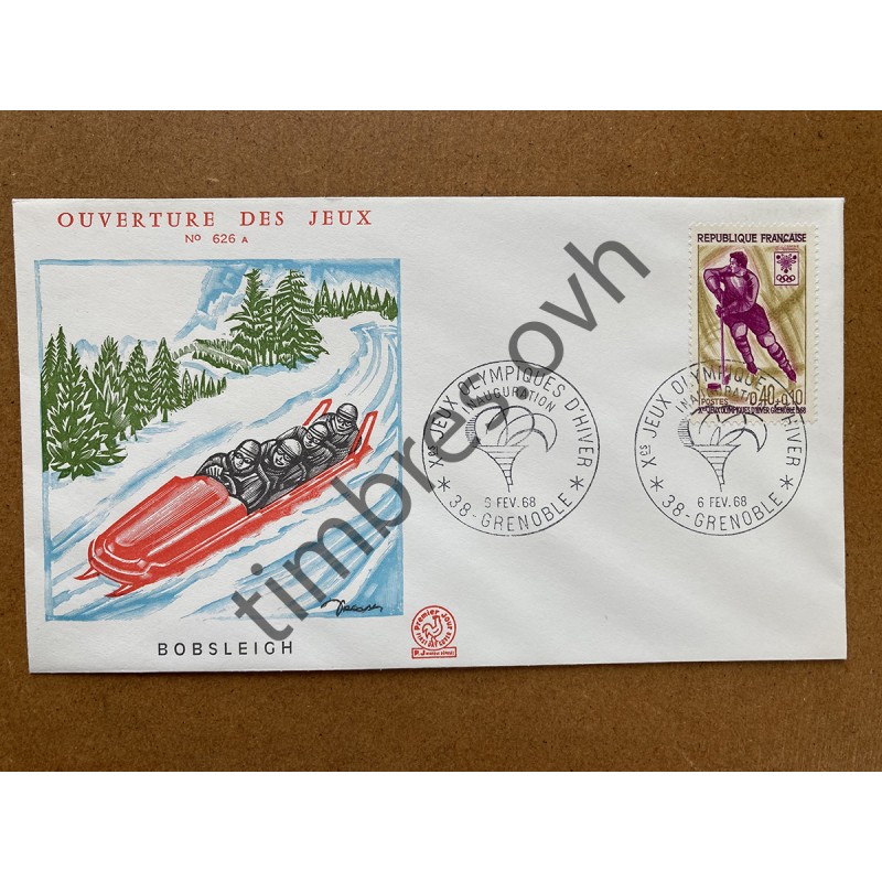 Enveloppe ouverture des jeux olympiques d'hiver 1968 - bobsleigh